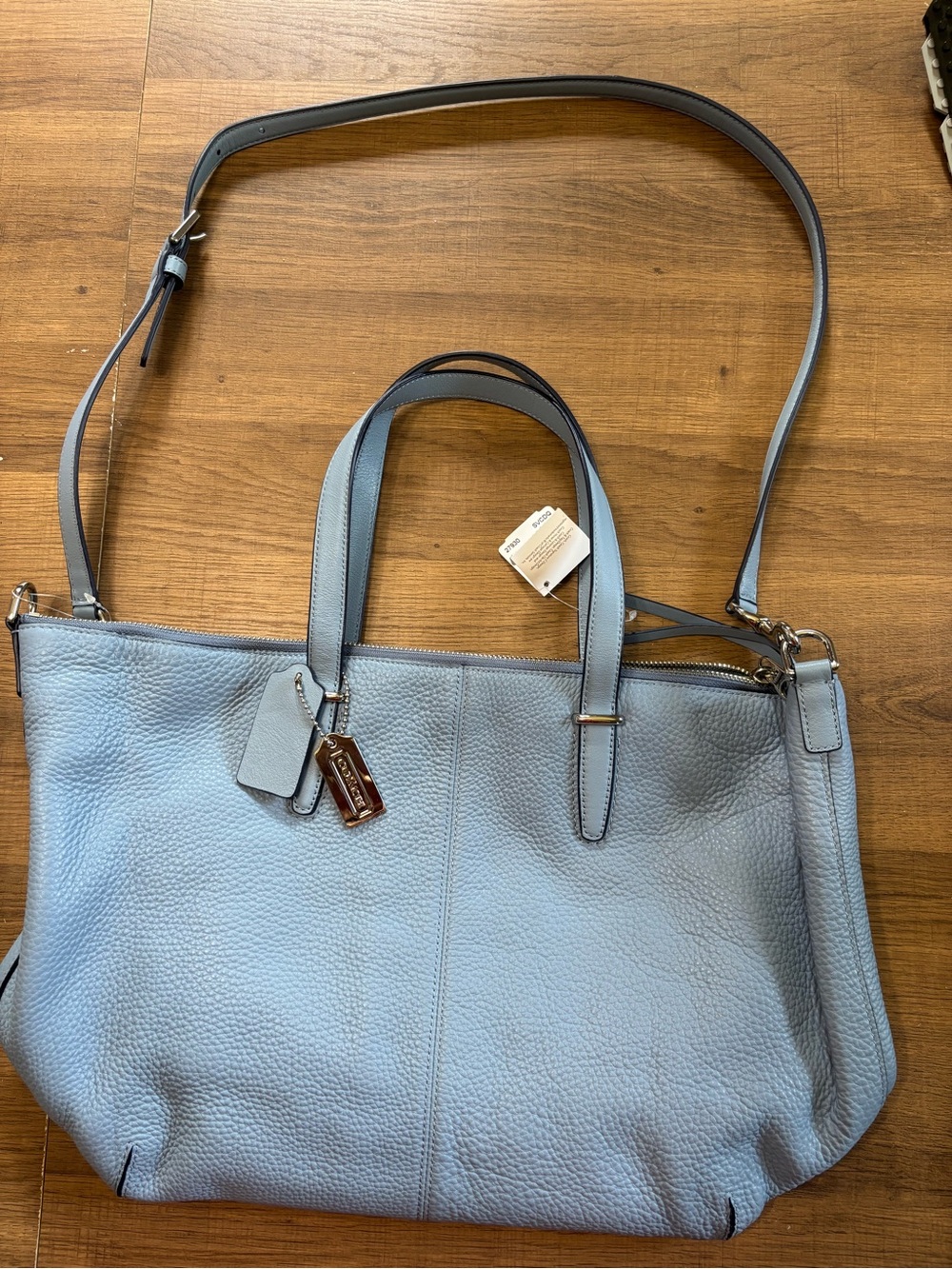 Coach Sky Blue Pebbled Leather Tote with Strap